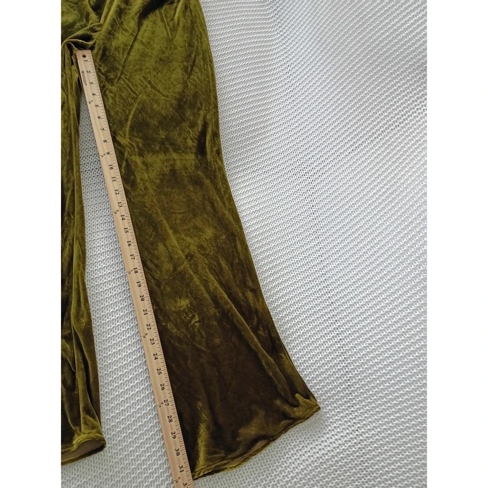 Anthropologie Olive Green Velvet Wide Leg Pants High Rise PullOn W25-29x32T $148